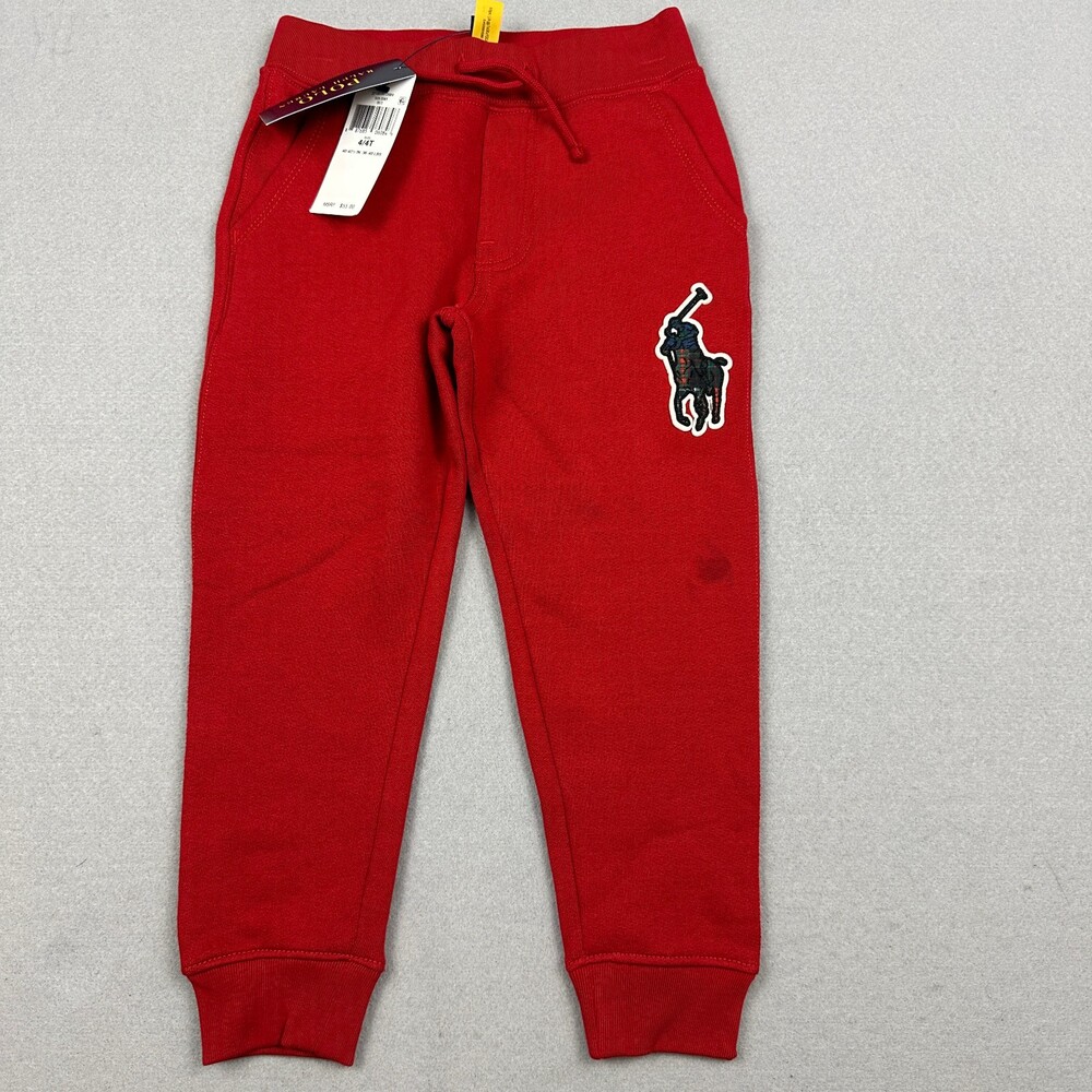 Polo Ralph Lauren Sweatpants Kids 4T Red Solid Big Pony Tartan Plaid Joggers *